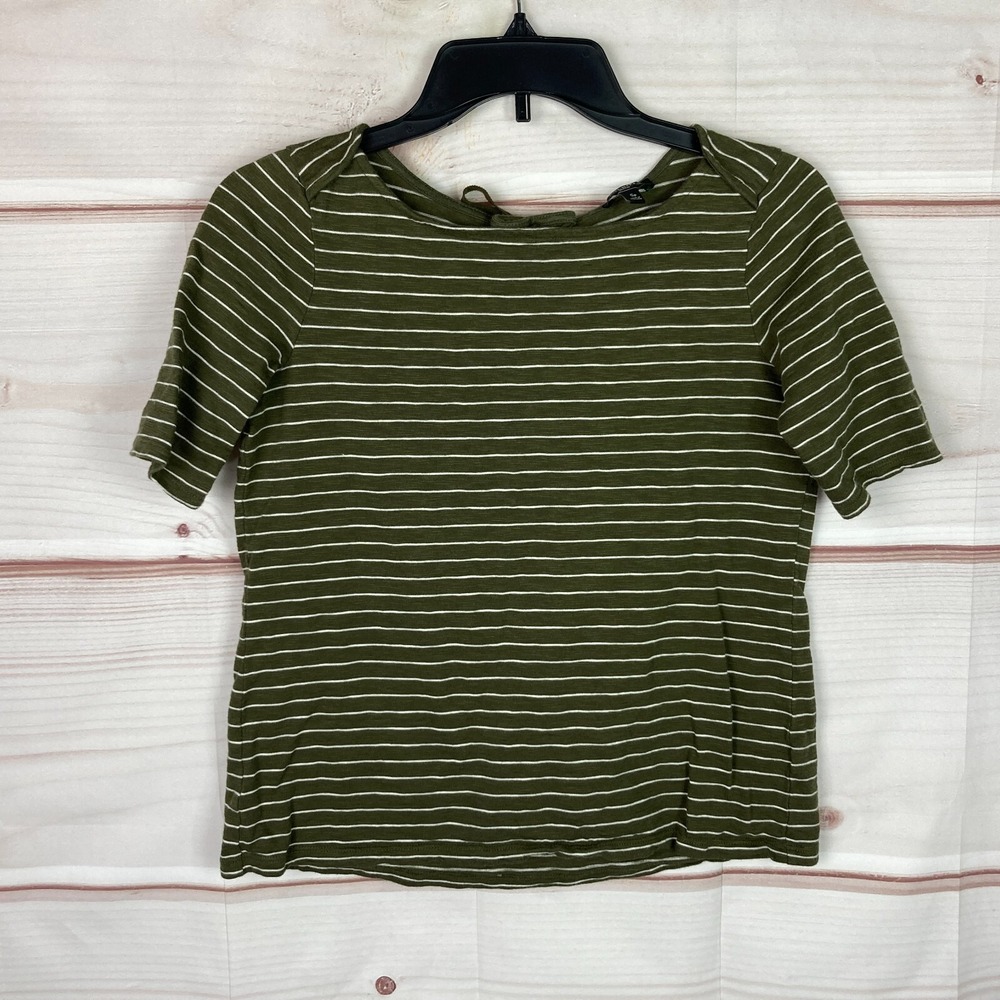 Talbots‎ Top Womens PS Green Stripe Tee Cotton Modal Knit Short Sleeve Tie Back